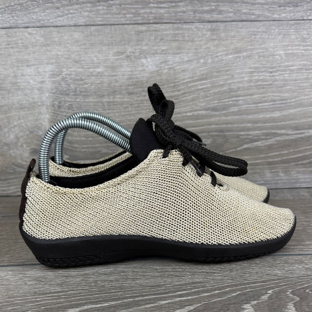 A’Rcopedico LS Knit Women's Sz 7-7.5/EU 38 Cream Brown Black Lace Up Sneakers